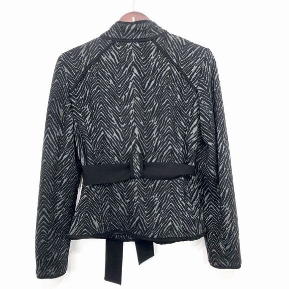 Sandro Sportswear Black Gray Animal Print Sash Waist Blazer Jacket - Picture 5 of 16
